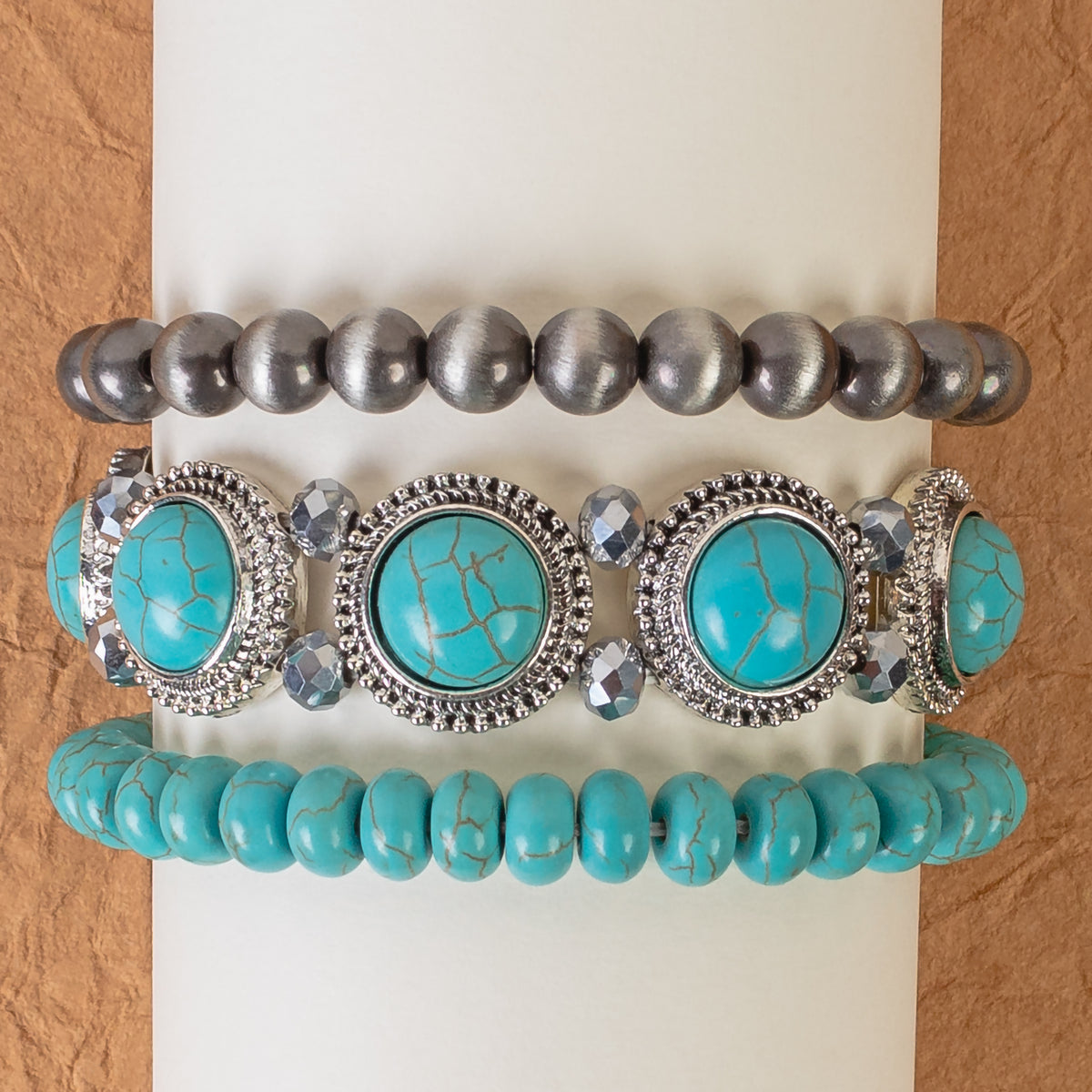 74786 - Squash Blossom Stacked Bracelets - Turquoise & Silver