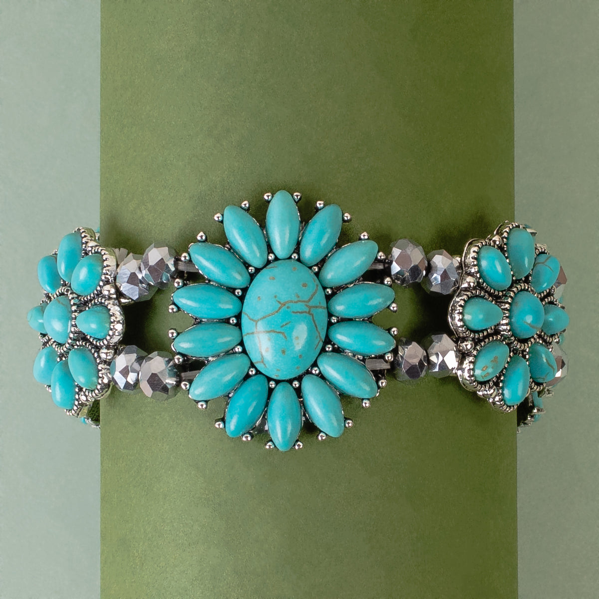 74789 - Squash Blossom Bracelet - Turquoise & Silver