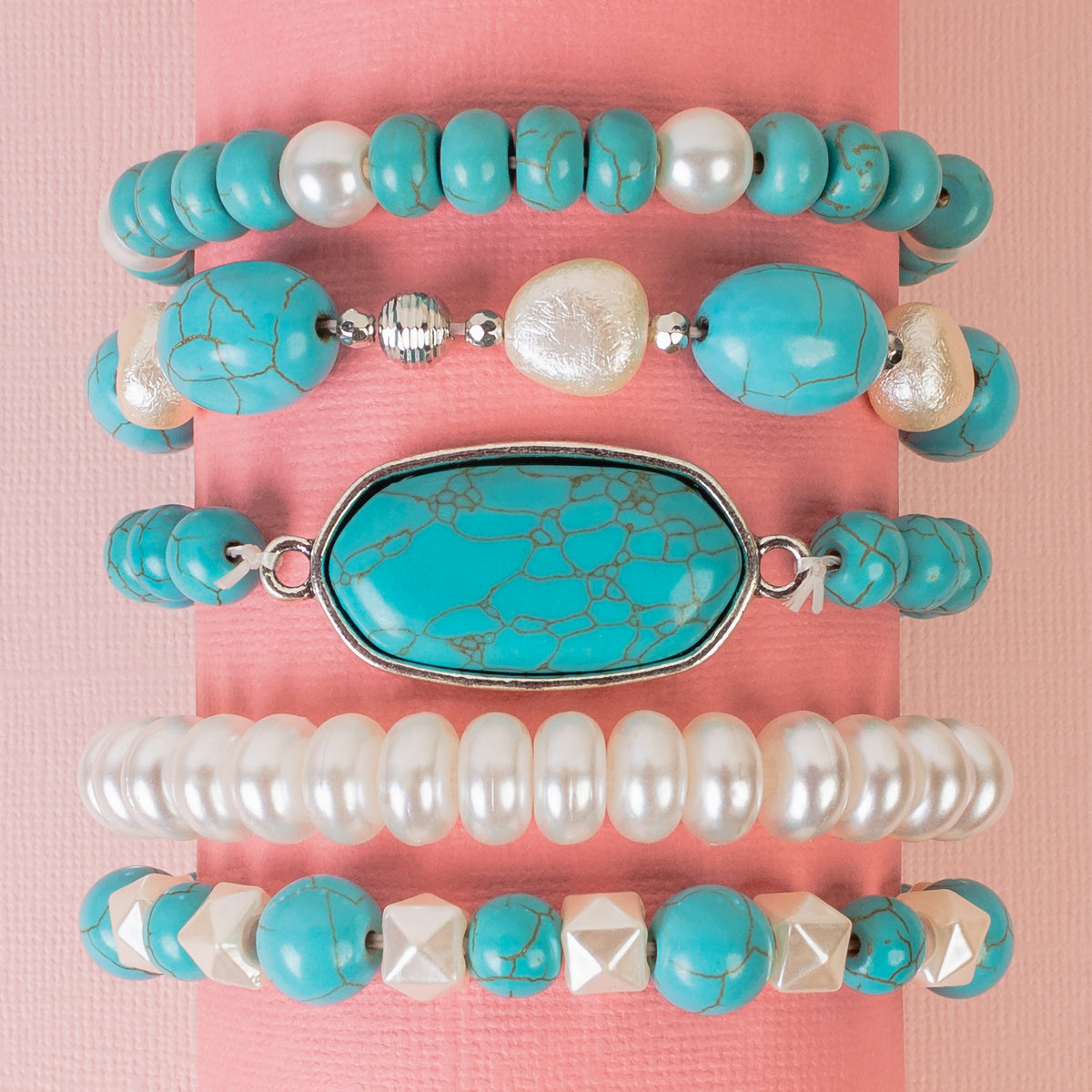 74794 - Squash Blossom Stacked Bracelet - Turquoise
