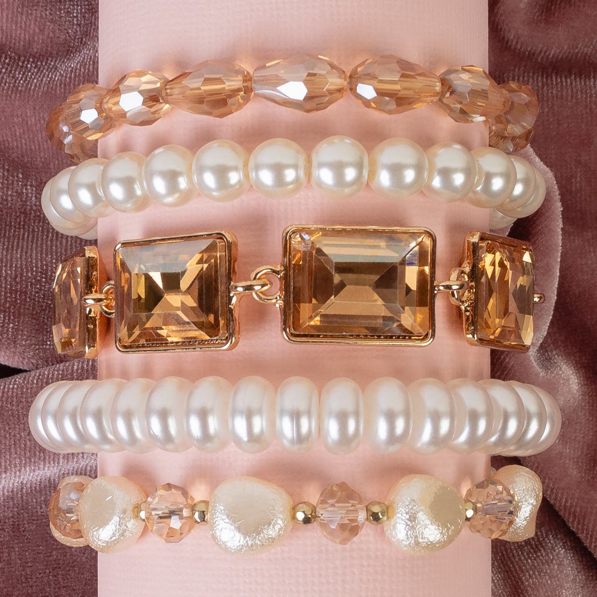 74797 - Crystal Stacked Bracelets - Gold
