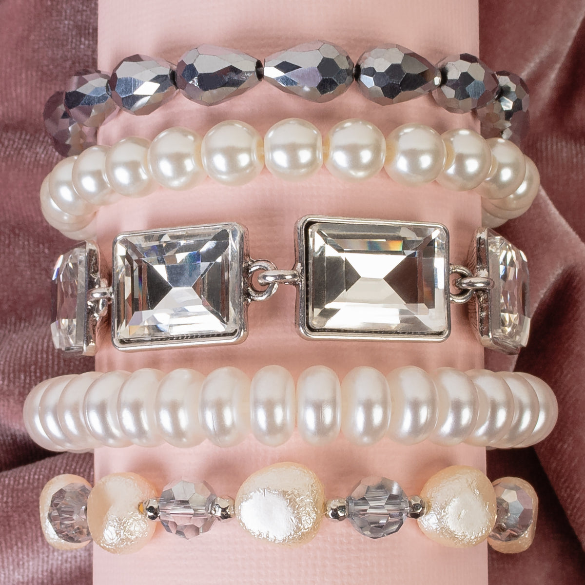 74797 - Crystal Stacked Bracelets - White
