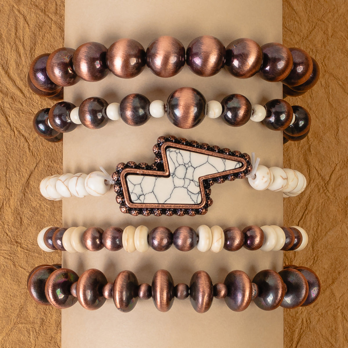 74801 - Stacked Squash Blossom Bracelet - Ivory & Copper