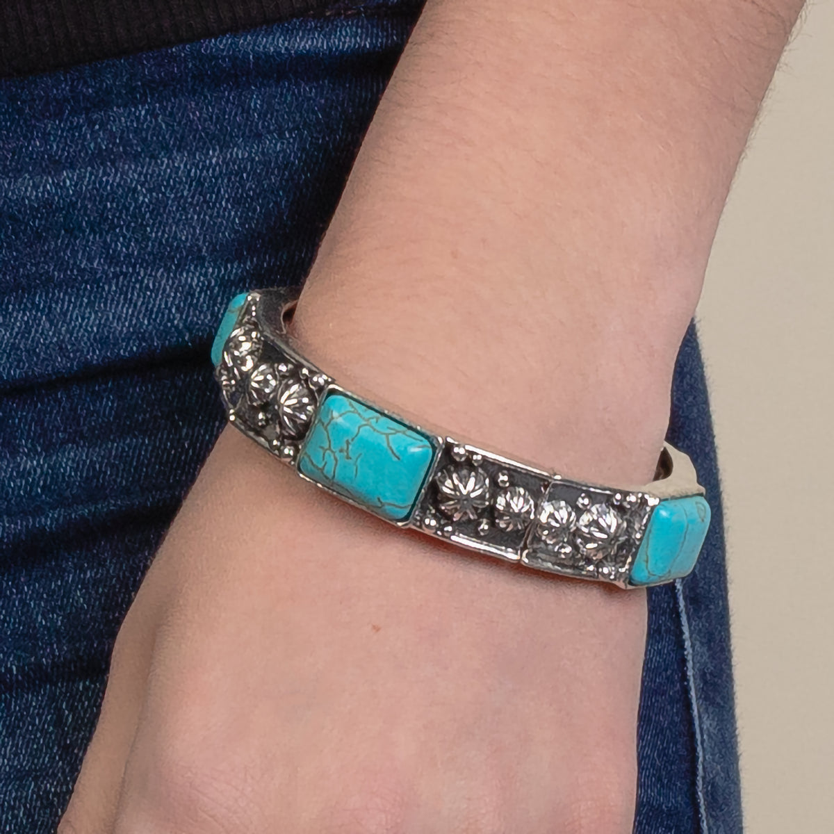 74810 - Squash Blossom Bracelet - Turquoise & Silver