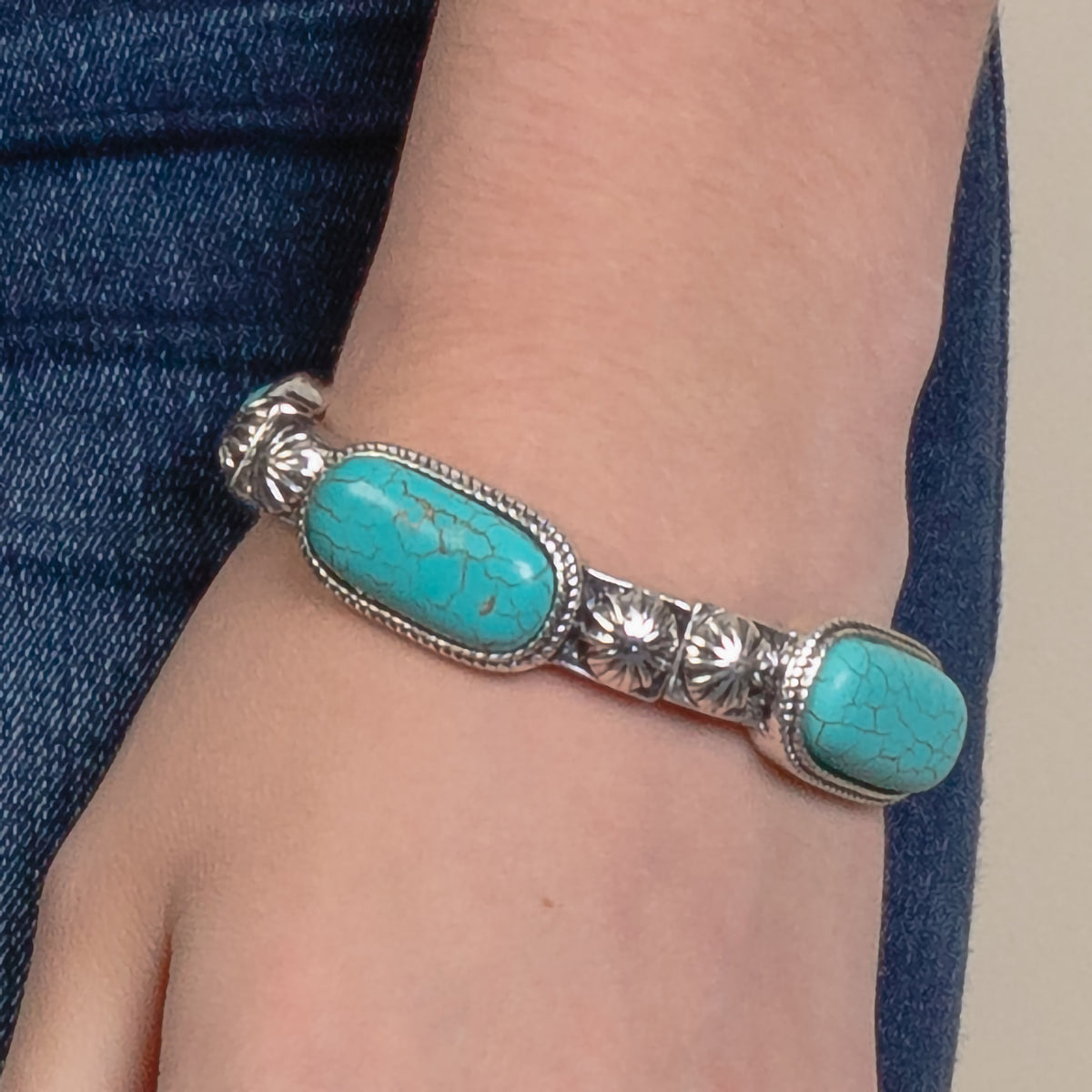 74811 - Squash Blossom Bracelet - Turquoise & Silver