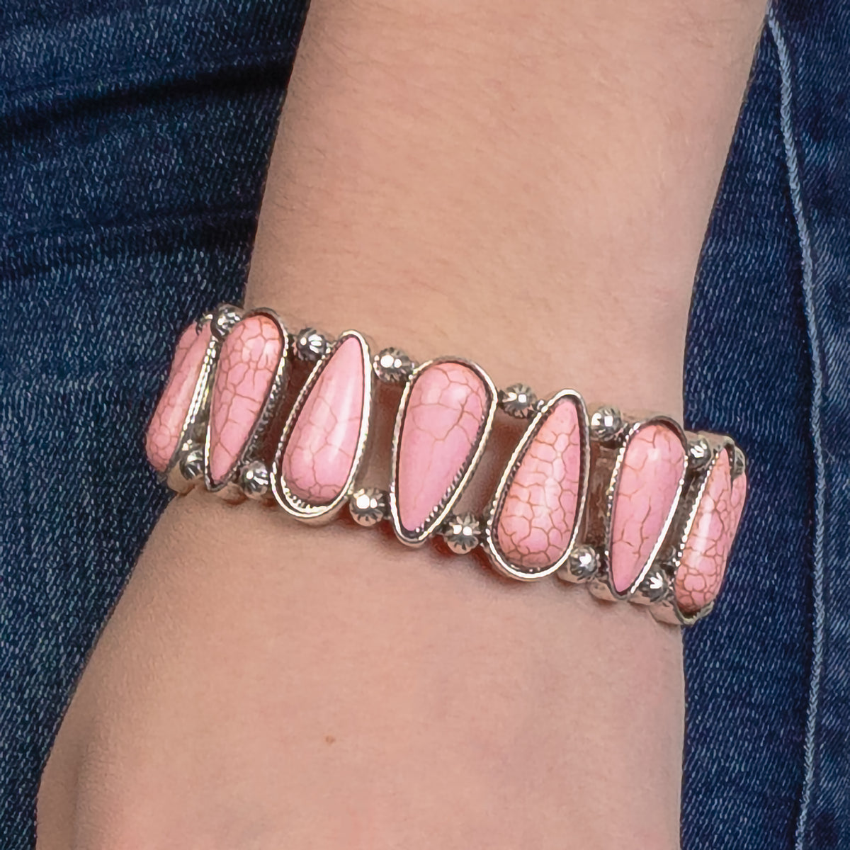 74812 - Squash Blossom Bracelet - Pink & Silver