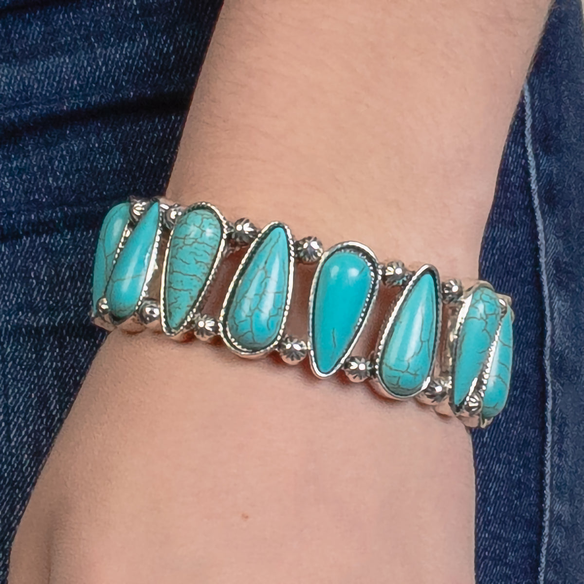 74812 - Squash Blossom Bracelet - Turquoise & Silver