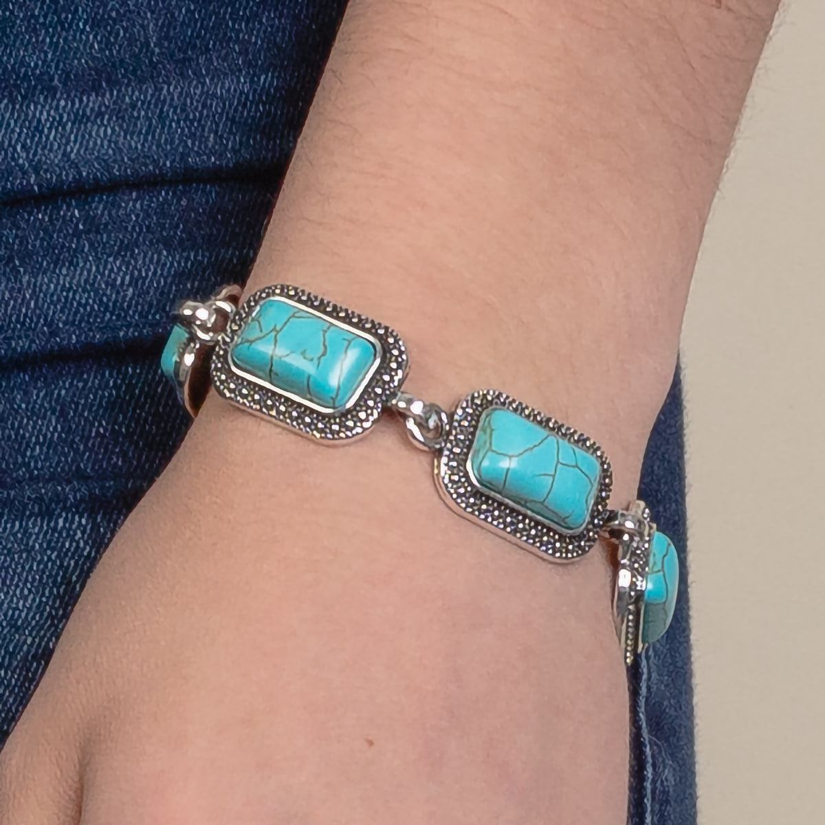 74813 - Squash Blossom Bracelet - Turquoise & Silver
