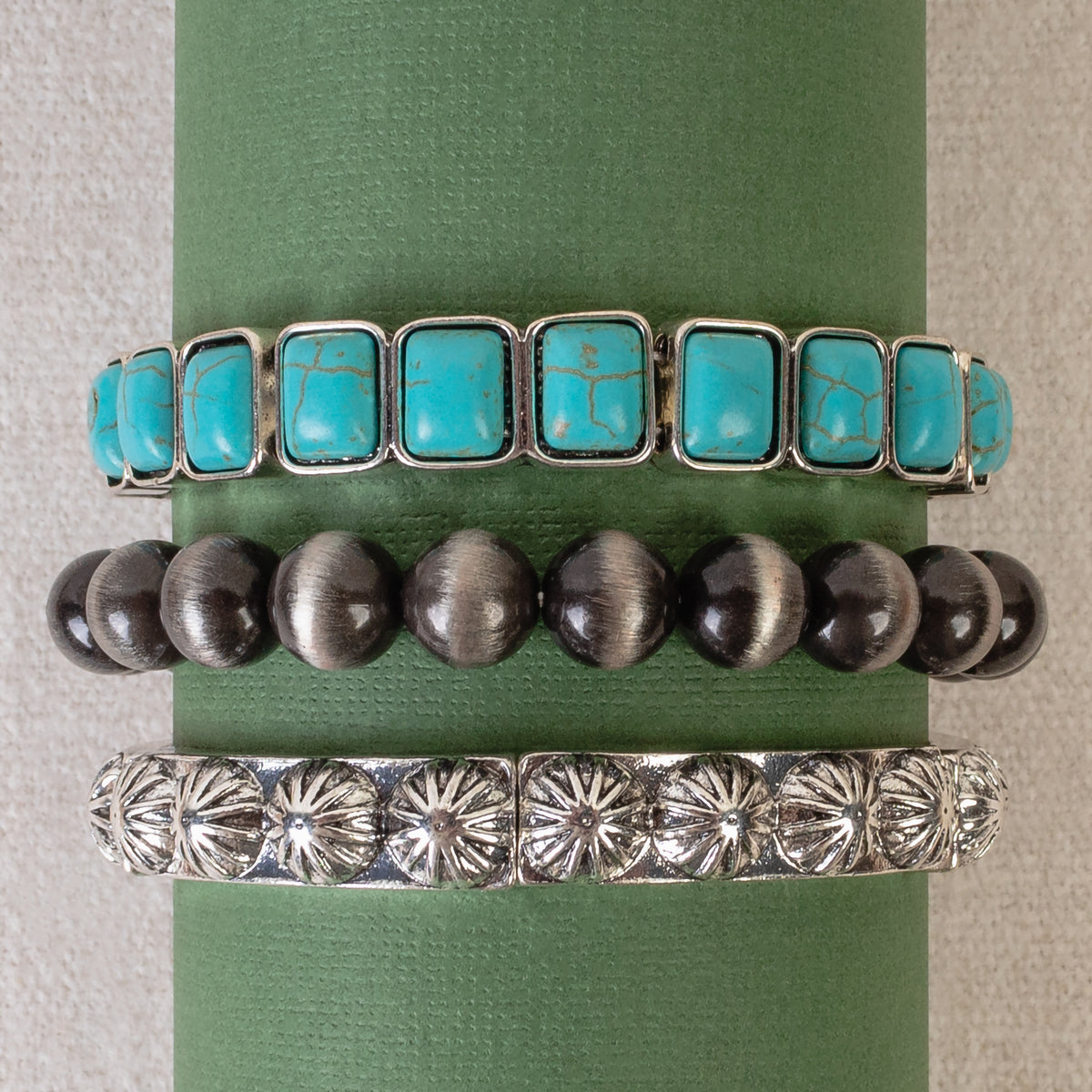 74814 - Squash Blossom Stacked Bracelets - Turquoise & Silver