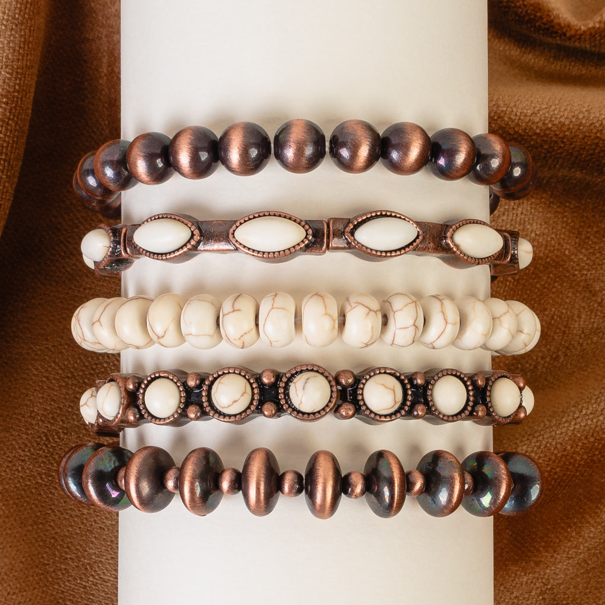 74815 - Stacked Squash Blossom Bracelet - Ivory & Copper