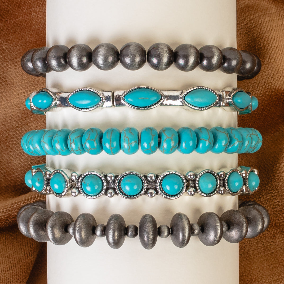 74815 - Stacked Squash Blossom Bracelet - Turquoise & Silver