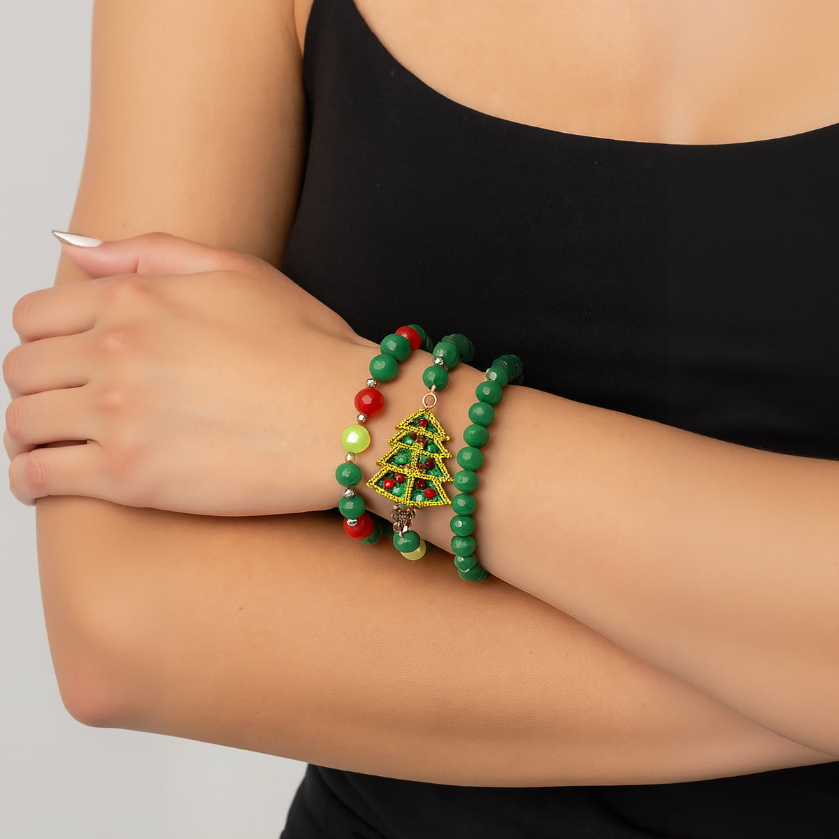 74856 - Stacked Christmas Bracelets - Green
