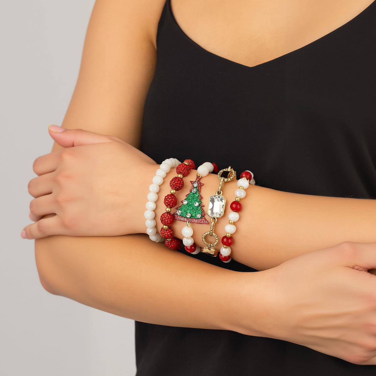 74857 - Stacked Christmas Bracelets - Red & White