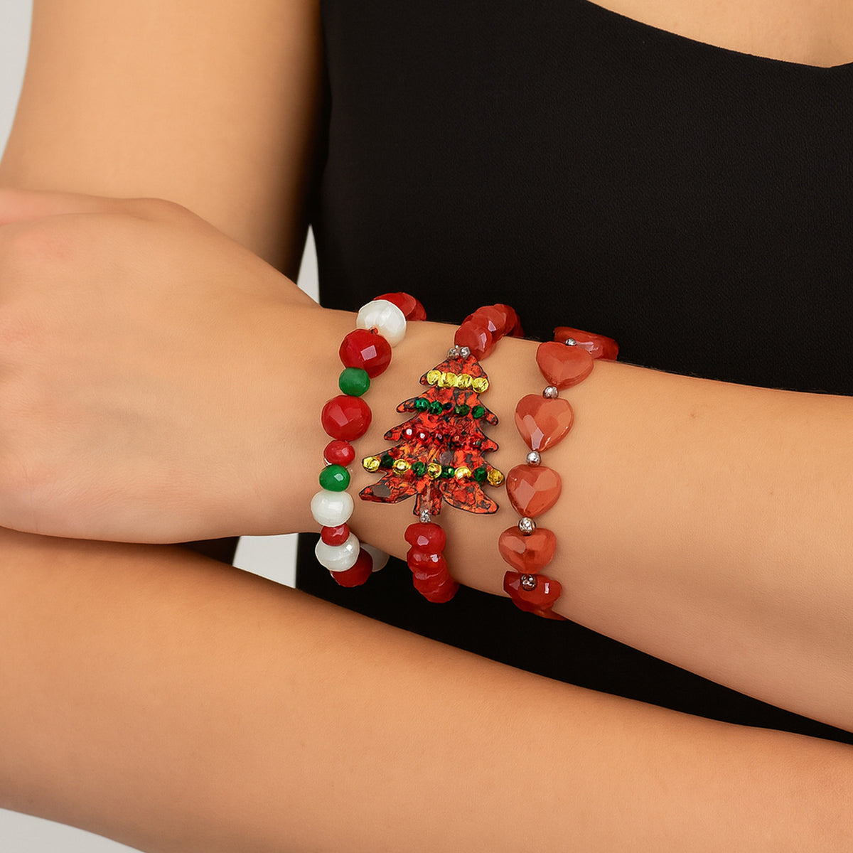 74859 - Stacked Christmas Bracelets - Red