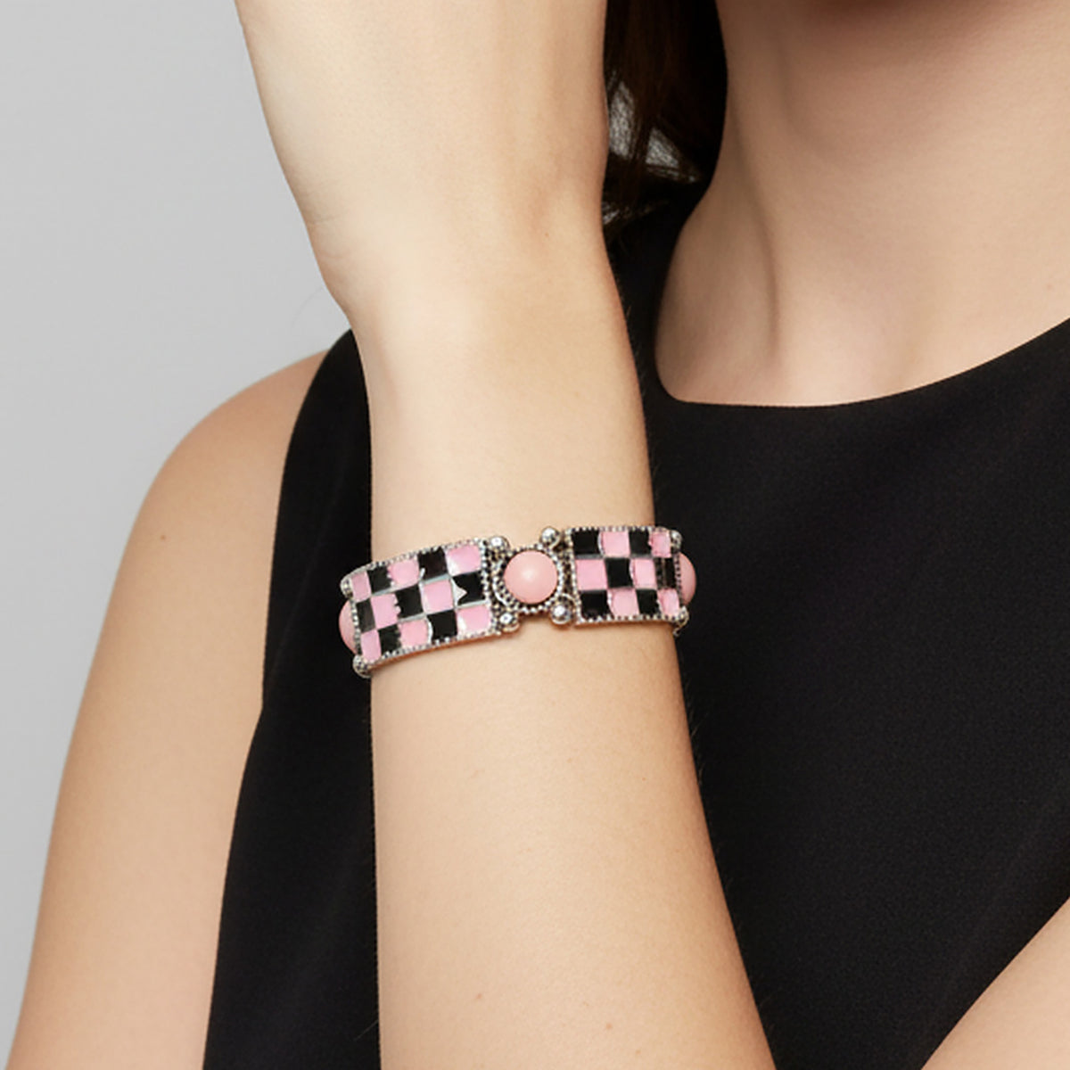 74860 - Checkered Bracelet - Pink & Black