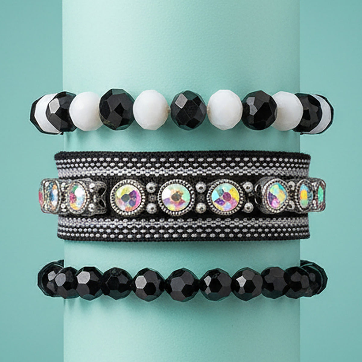 74863 - Beaded Stacked Bracelets - Black