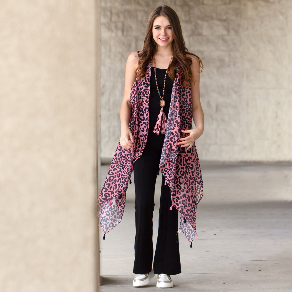 7895 -  Leopard Vest With Tassels