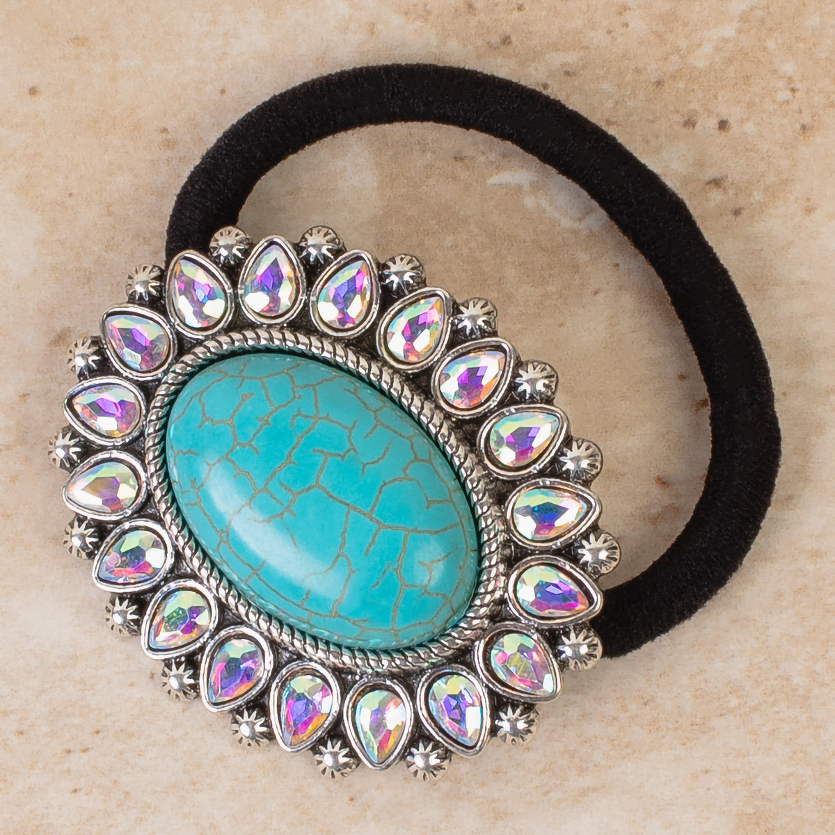 79022 - Squash Blossom Hair Tie - Turquoise & Silver