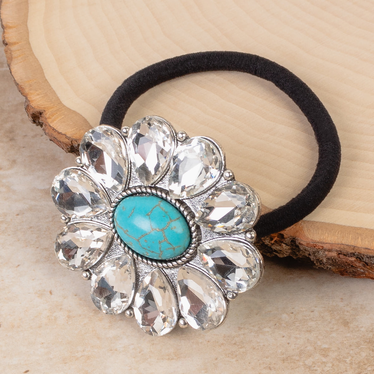 79026 - Squash Blossom Hair Tie - Turquoise & Clear