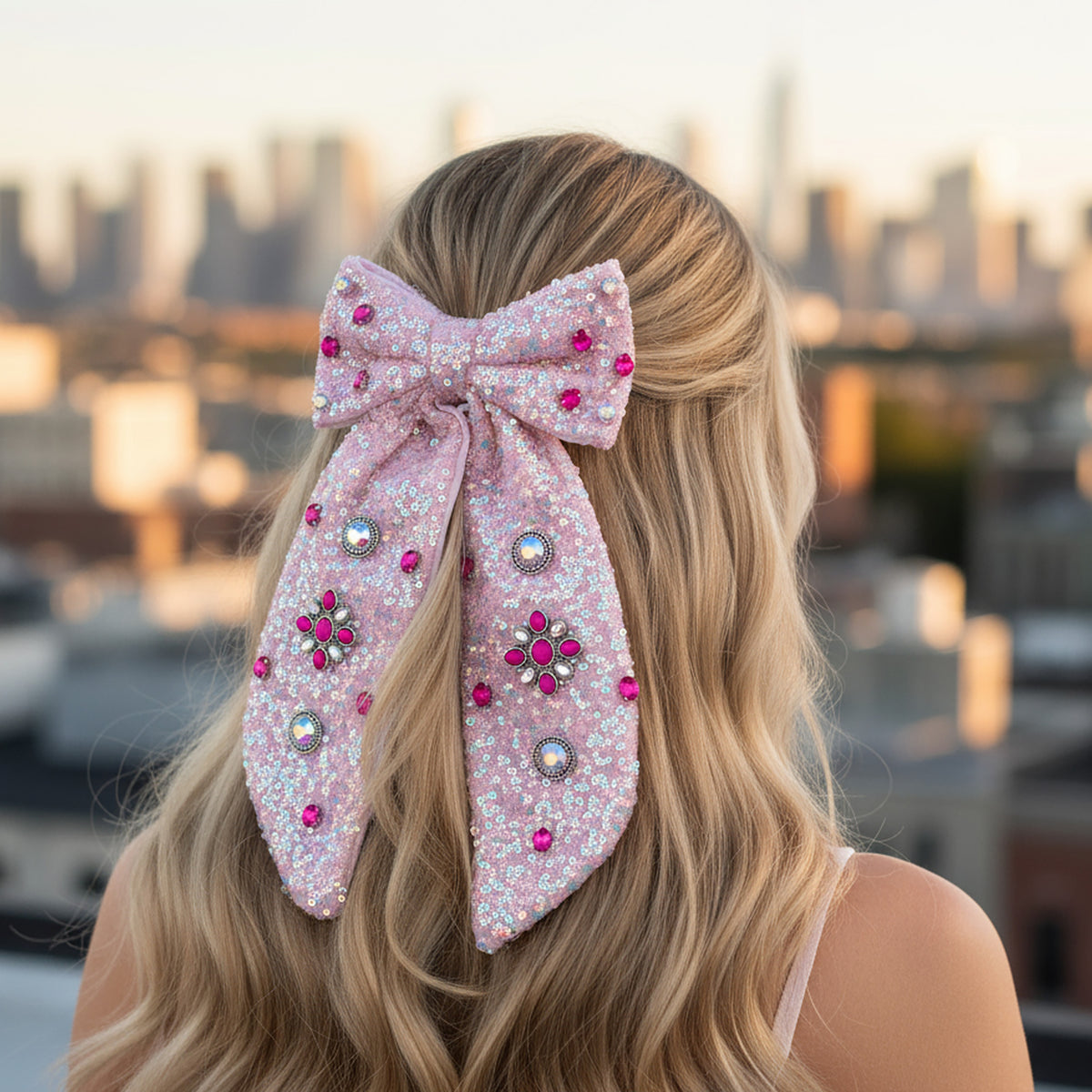 79054 - Sequin Bow Chair Clip - Pink