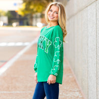 Load image into Gallery viewer, 50016 - Lucky Sequin St. Patrick's Day Top with Clover Print Sleeves
