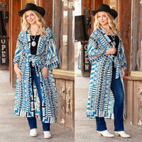 Load image into Gallery viewer, 8934 - Geometric Print Duster - Blue
