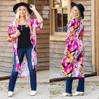 Load image into Gallery viewer, 8937 - Multicolor Abstract Print Duster - Fuchsia
