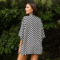Load image into Gallery viewer, 8945 - Checkered Print Duster - Black
