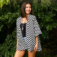 Load image into Gallery viewer, 8945 - Checkered Print Duster - Black
