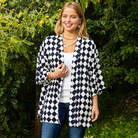 Load image into Gallery viewer, 8949 - Checkered Print Duster - Navy
