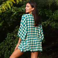 Load image into Gallery viewer, 8948 - Checkered Print Duster - Turquoise

