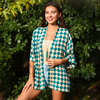 Load image into Gallery viewer, 8948 - Checkered Print Duster - Turquoise
