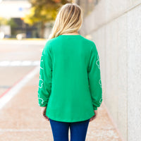 Load image into Gallery viewer, 50016 - Lucky Sequin St. Patrick's Day Top with Clover Print Sleeves
