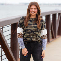 Load image into Gallery viewer, 90400 - Leopard Sleeve Spirit Jersey Top

