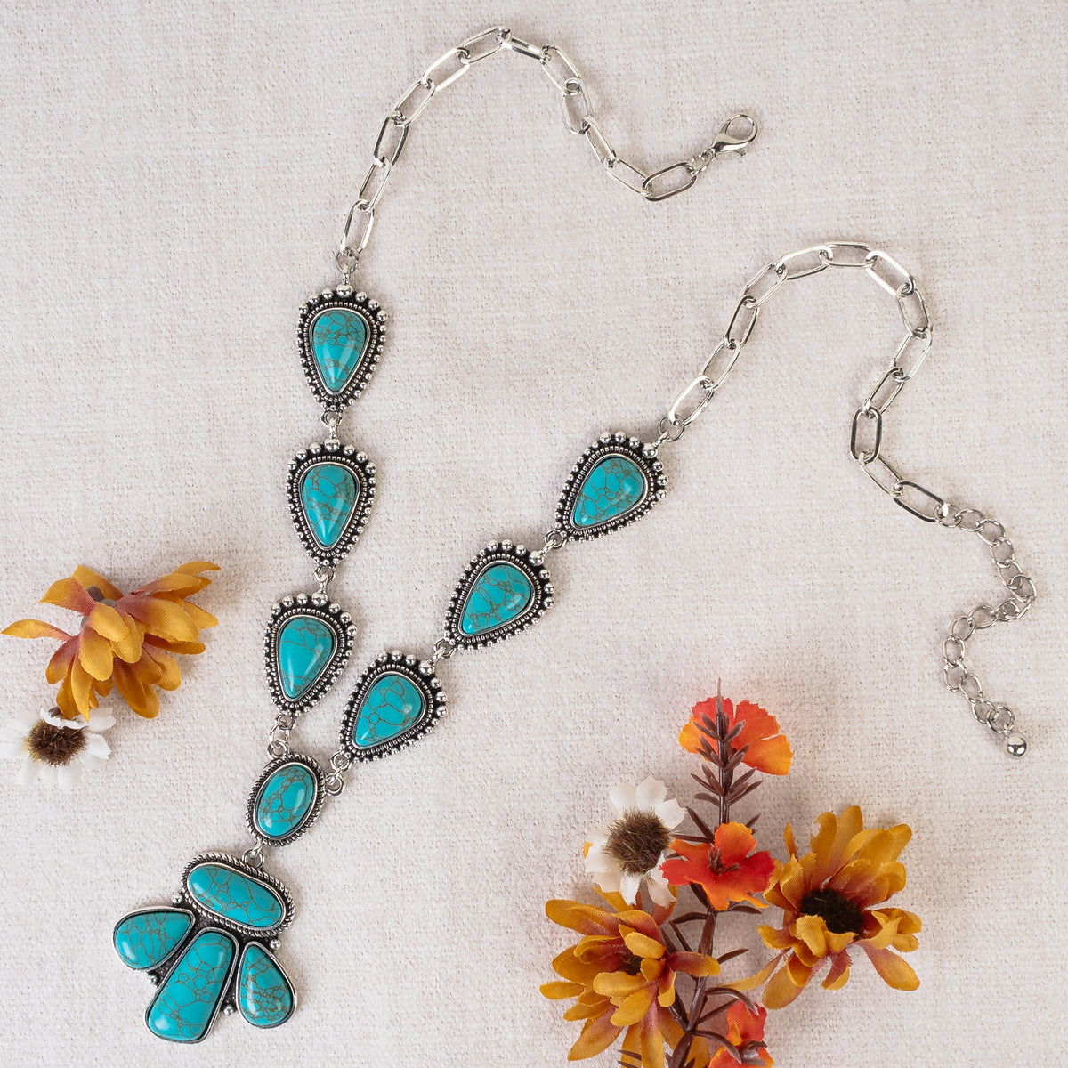 92002 - Squash Blossom Necklace - Turquoise & Silver