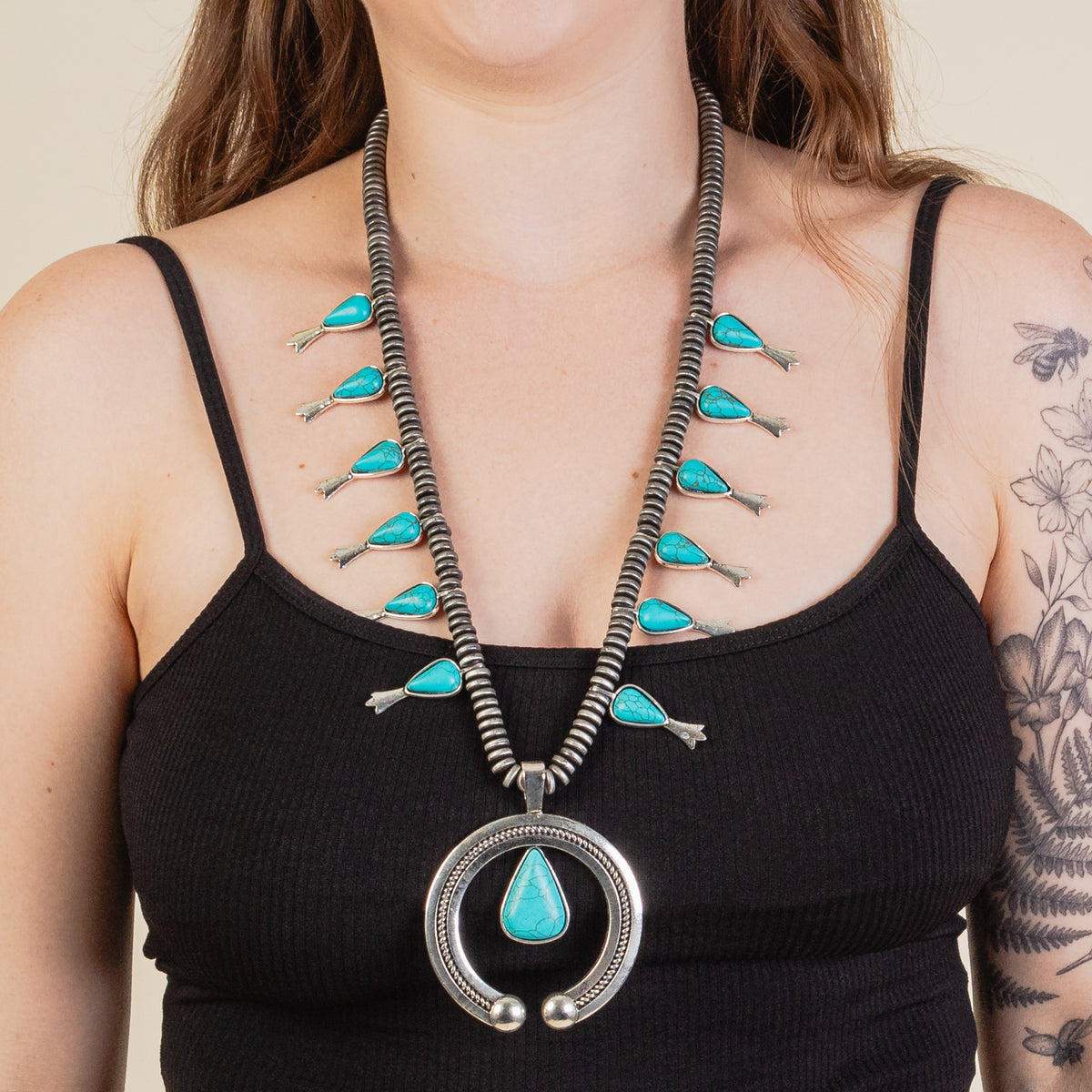 92003 - Squash Blossom Necklace - Turquoise & Silver