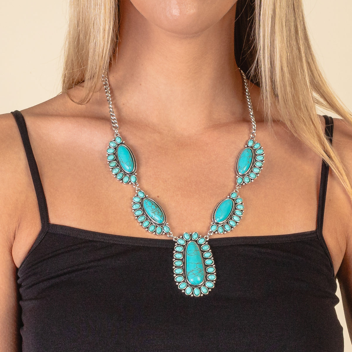 92006 - Squash Blossom Necklace - Turquoise & Silver
