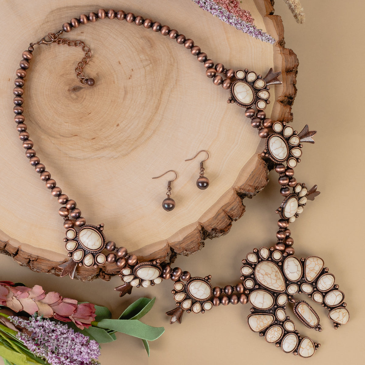 92013 - Squash Blossom Necklace - Ivory & Copper