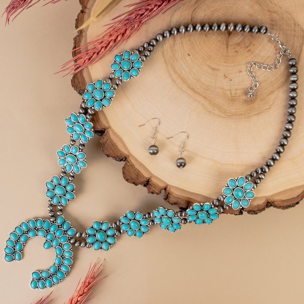 92017 - Squash Blossom Necklace - Turquoise & Silver