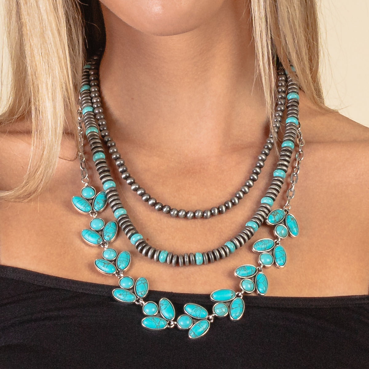 92018 - Squash Blossom Necklace - Turquoise & Silver