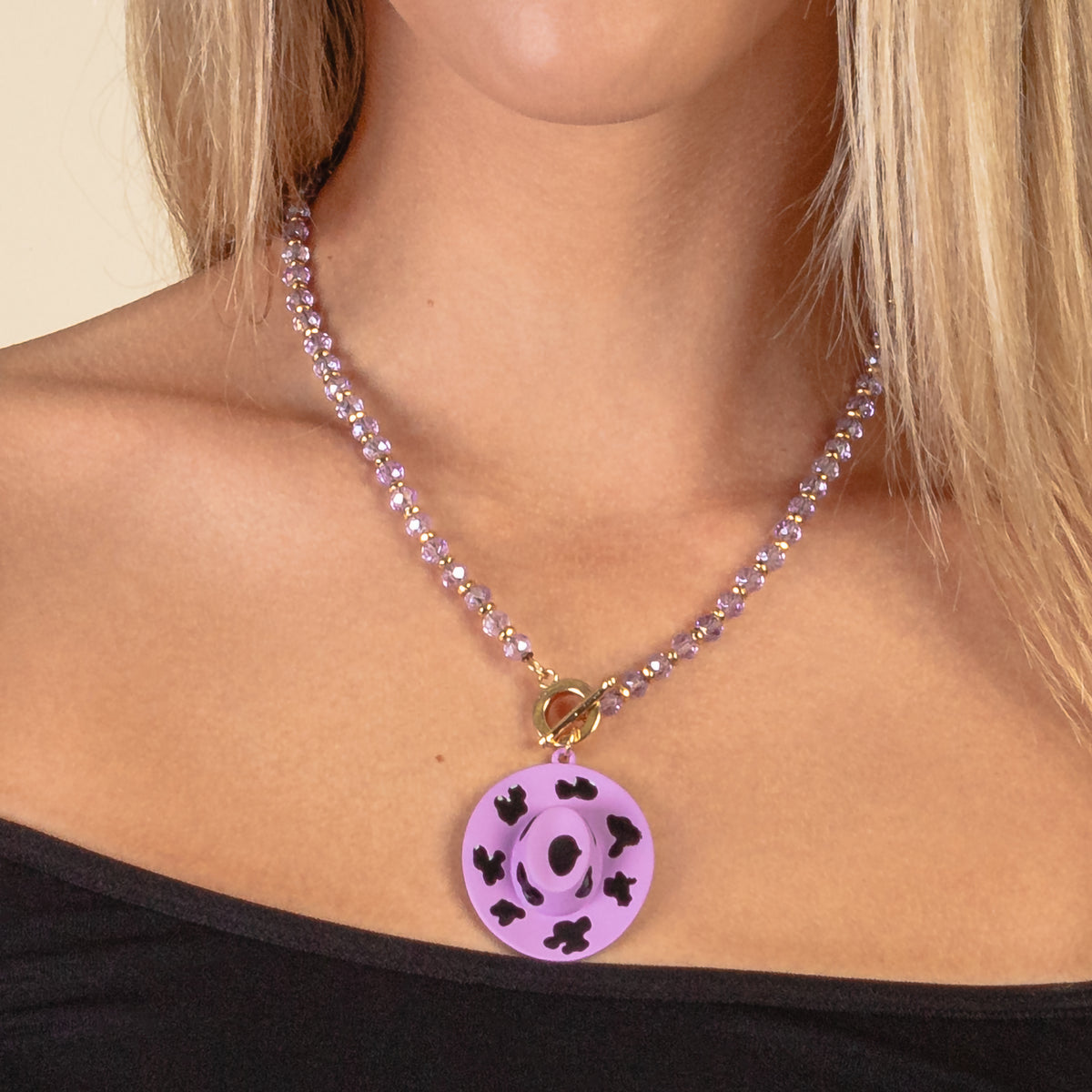 92019 - Western Cowboy Hat Necklace - Purple
