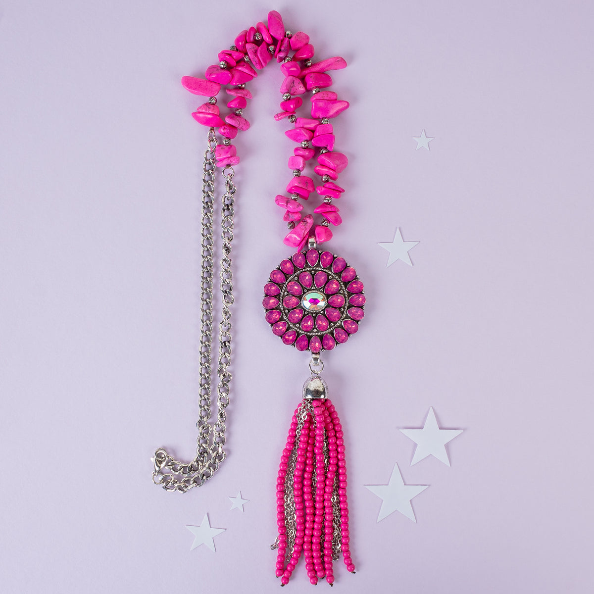 92021 - Squash Blossom Tassel Necklace - Fuchsia