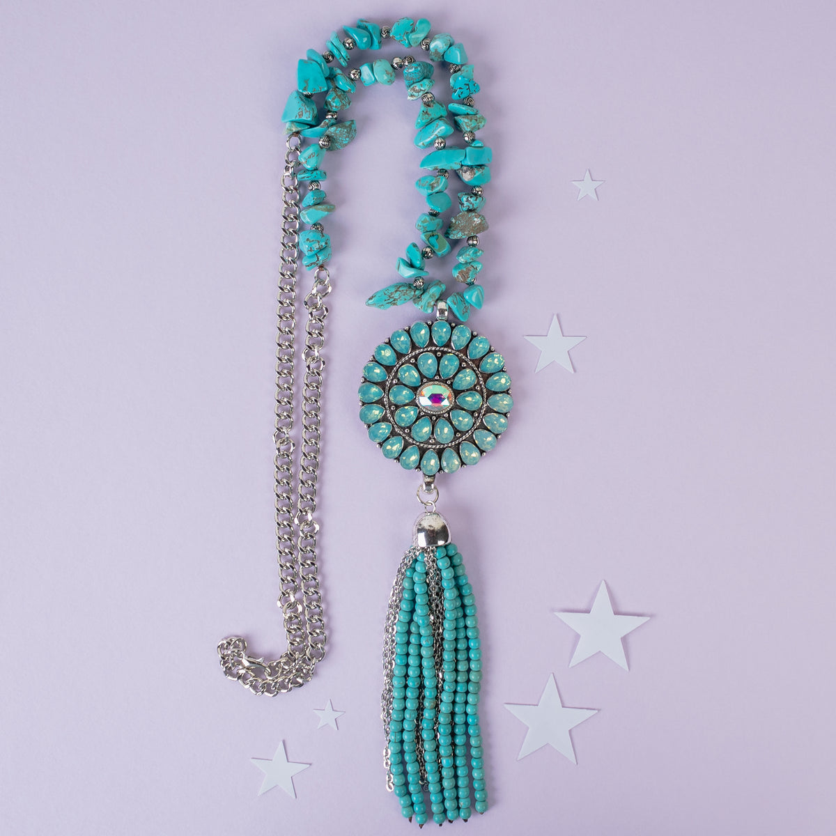 92021 - Squash Blossom Tassel Necklace - Turquoise