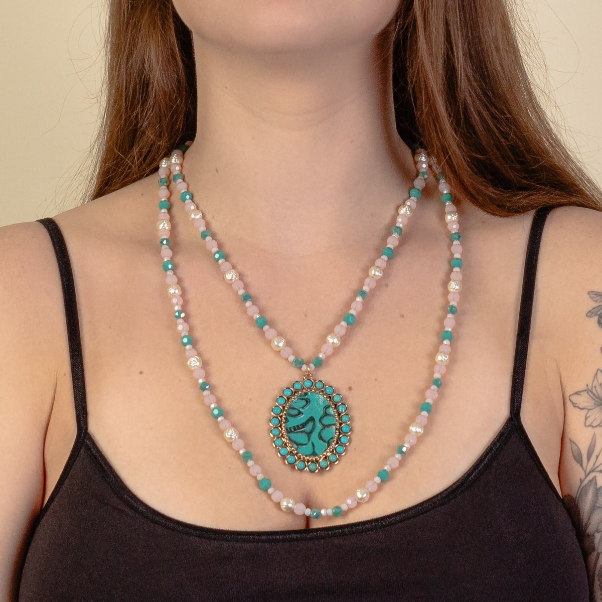 92022 - Layered Pendant Necklace - Turquoise