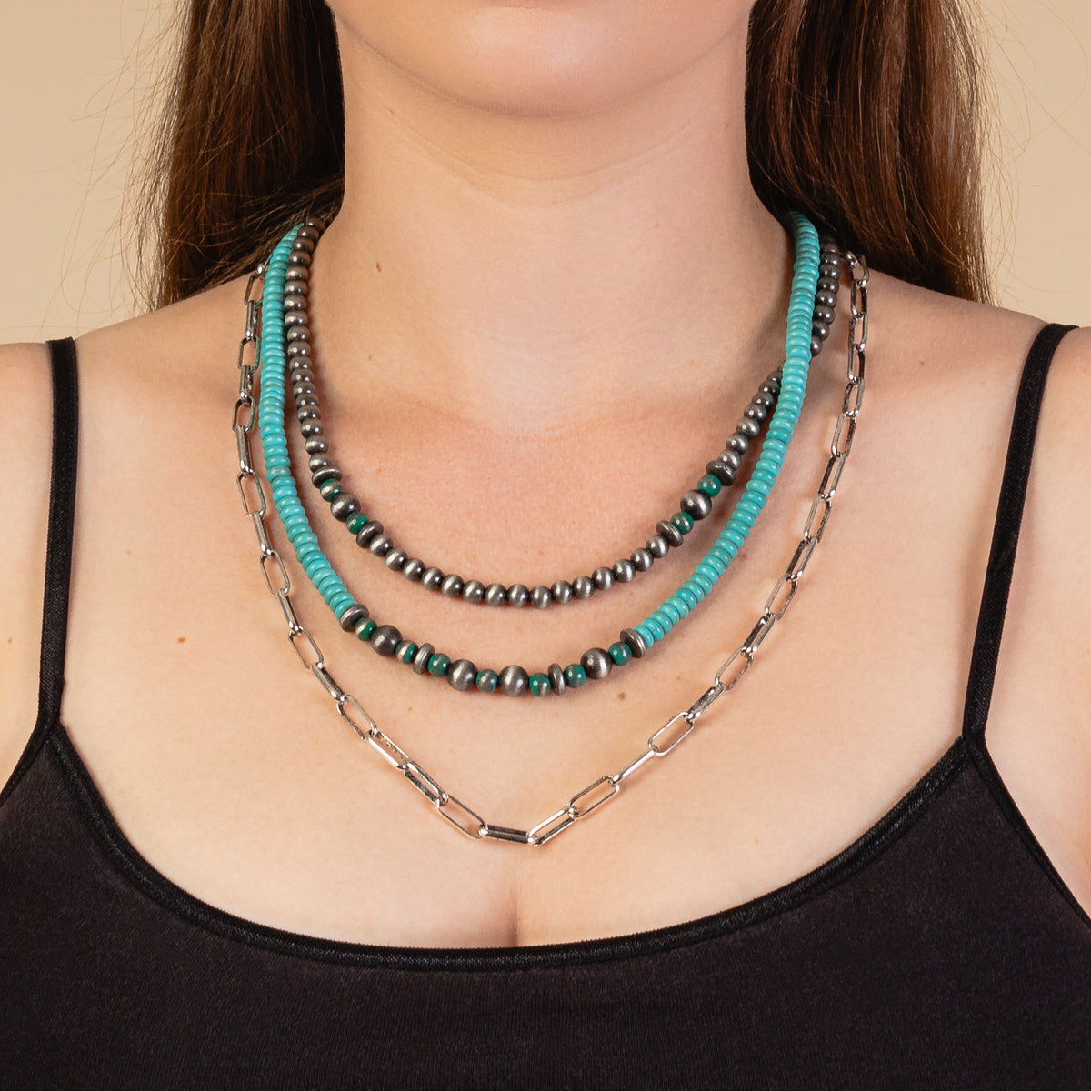 92027 - Squash Blossom Beaded Necklace - Turquoise & Silver