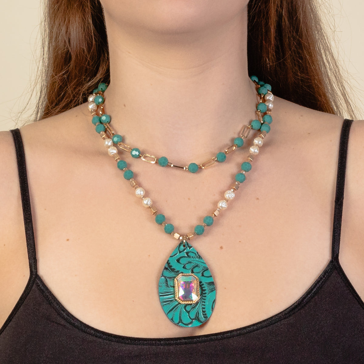 92034 - Layered Pendant Necklace - Turquoise