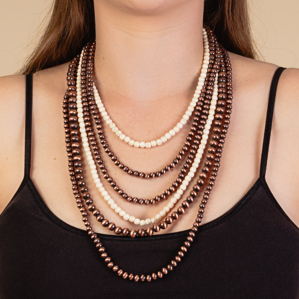 92036 - Layered Beaded Necklace - Ivory & Copper