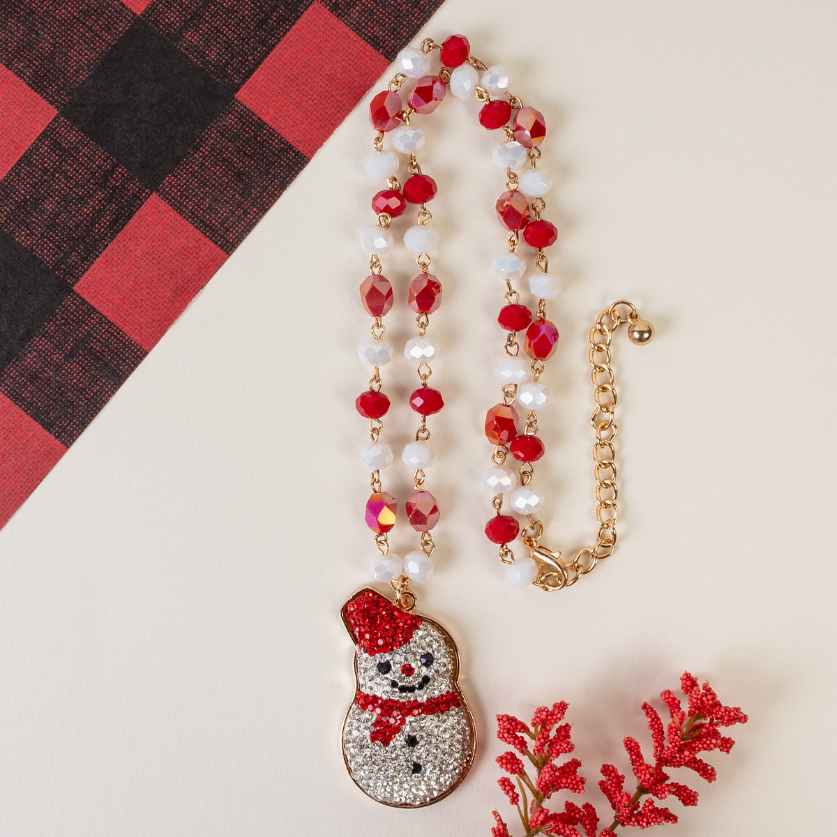 92041 - Snowman Necklace - Red