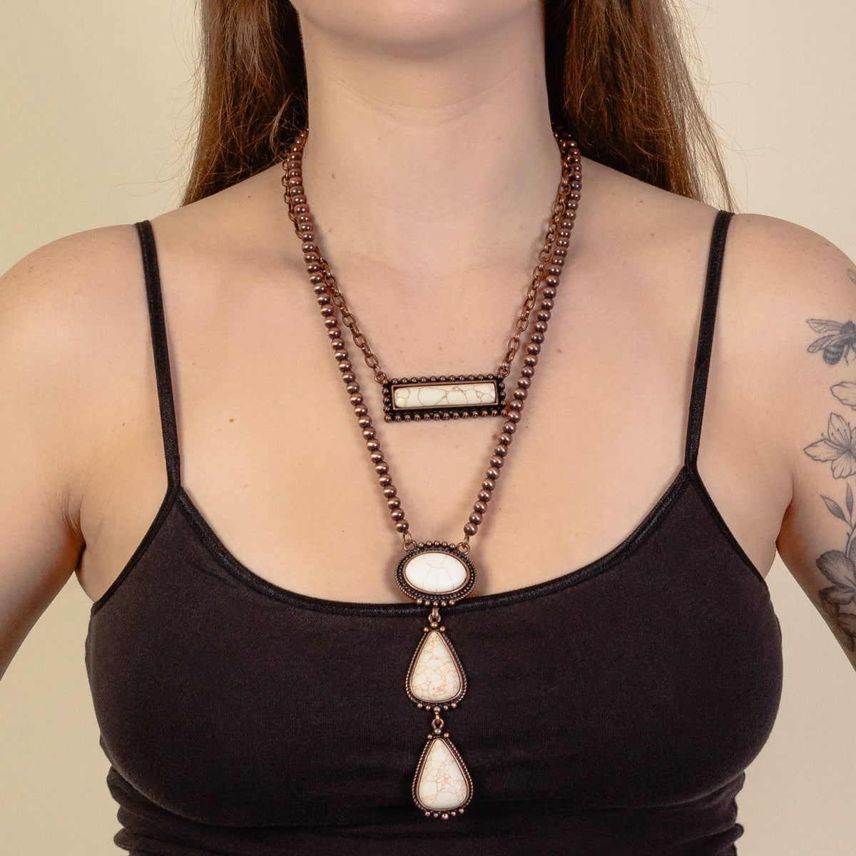 92046 - Squash Blossom Necklace - Ivory & Copper