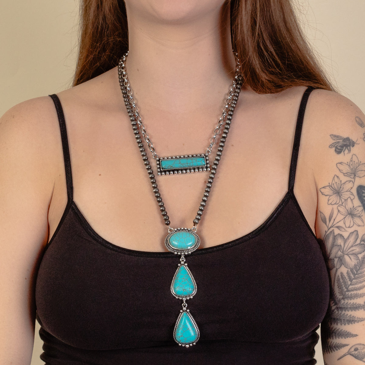 92046 - Squash Blossom Necklace - Turquoise & Silver