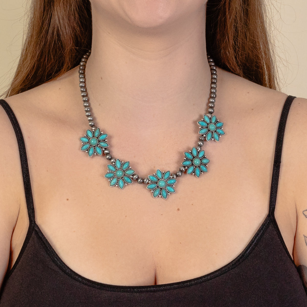 92047 - Squash Blossom Necklace - Turquoise & Silver
